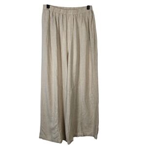 Easel Oatmeal Wide Leg Pants Linen Rayon Blend Elastic Waist Size S
